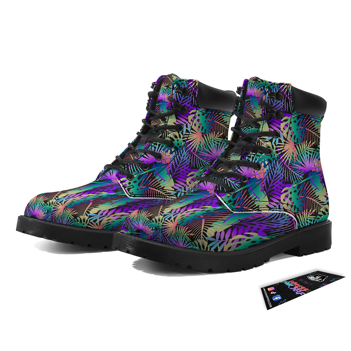 Tropical Neon Color And Palm Leaves Print Pattern Boots-grizzshop