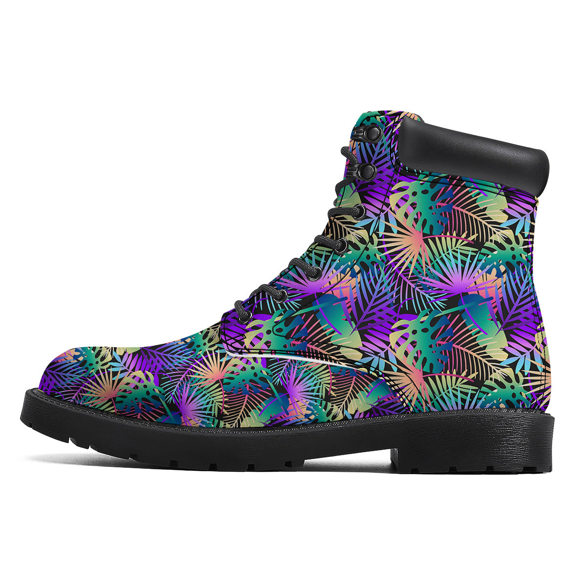 Tropical Neon Color And Palm Leaves Print Pattern Boots-grizzshop
