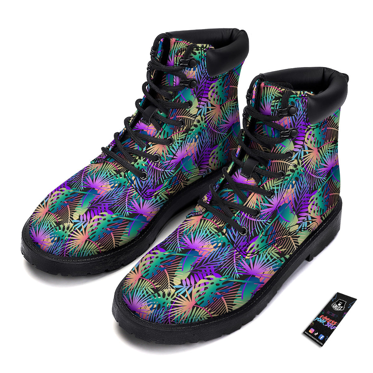 Tropical Neon Color And Palm Leaves Print Pattern Boots-grizzshop