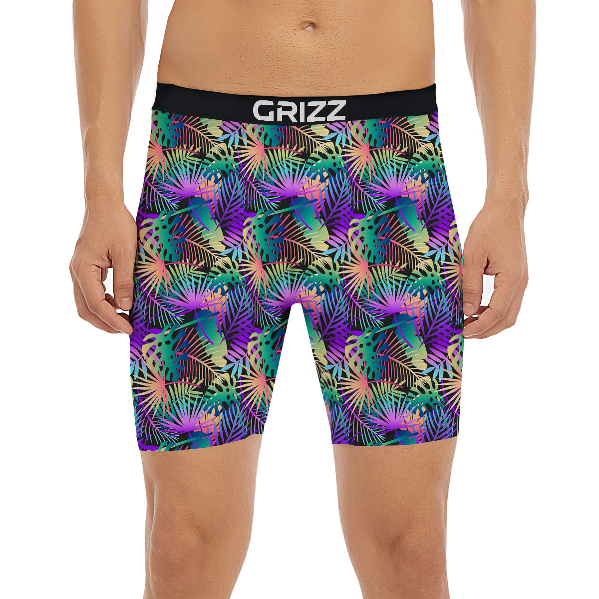 Tropical Neon Color And Palm Leaves Print Pattern Boxer Briefs-grizzshop
