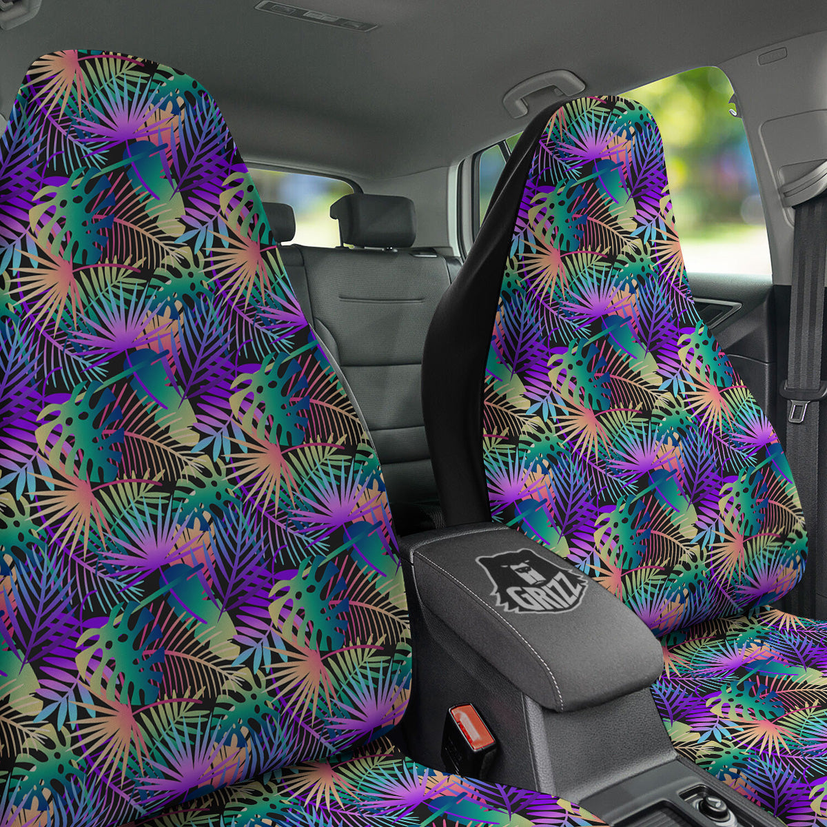 Tropical Neon Color And Palm Leaves Print Pattern Car Seat Covers-grizzshop