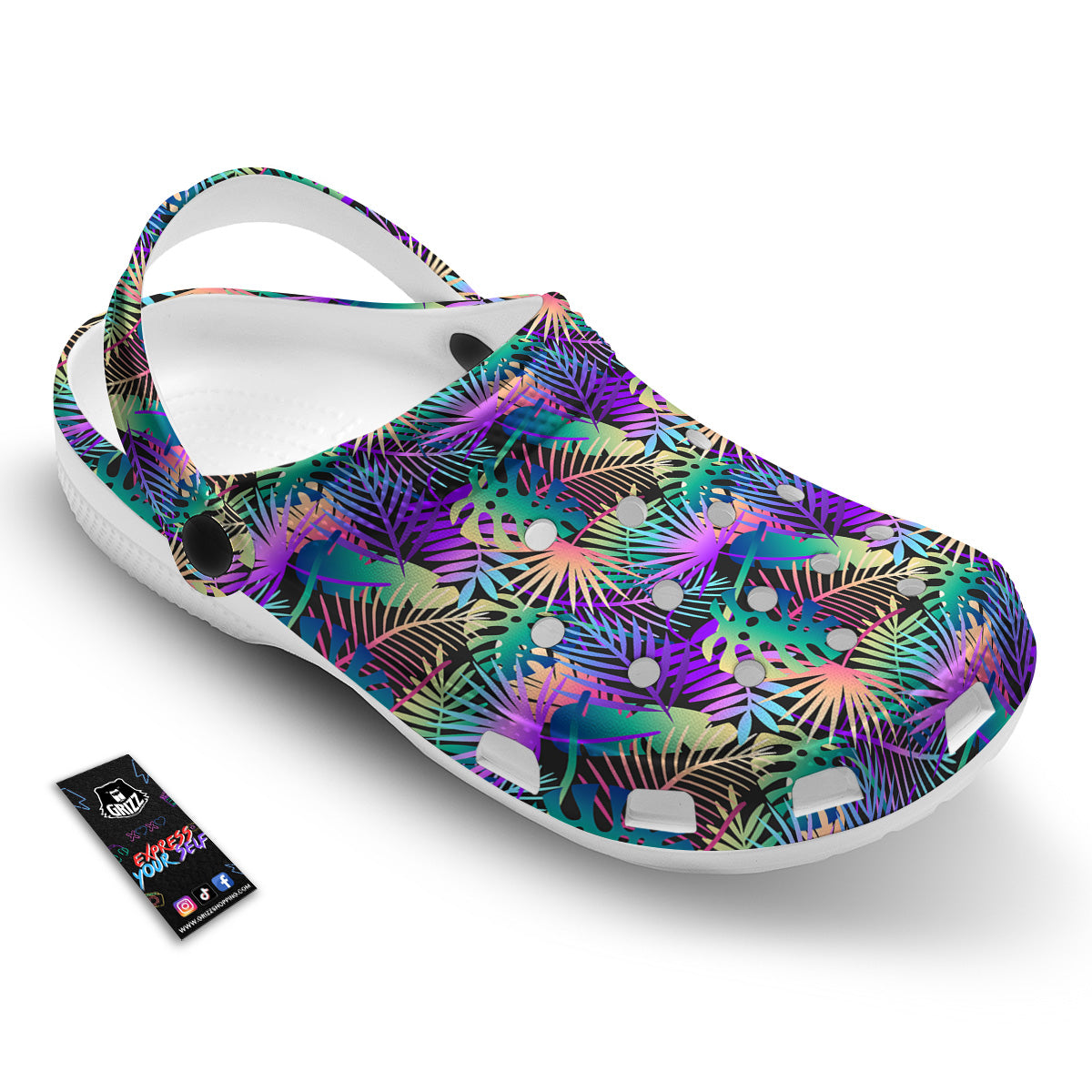 Tropical Neon Color And Palm Leaves Print Pattern Clog-grizzshop