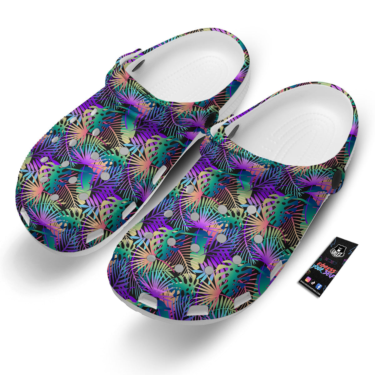 Tropical Neon Color And Palm Leaves Print Pattern Clog-grizzshop