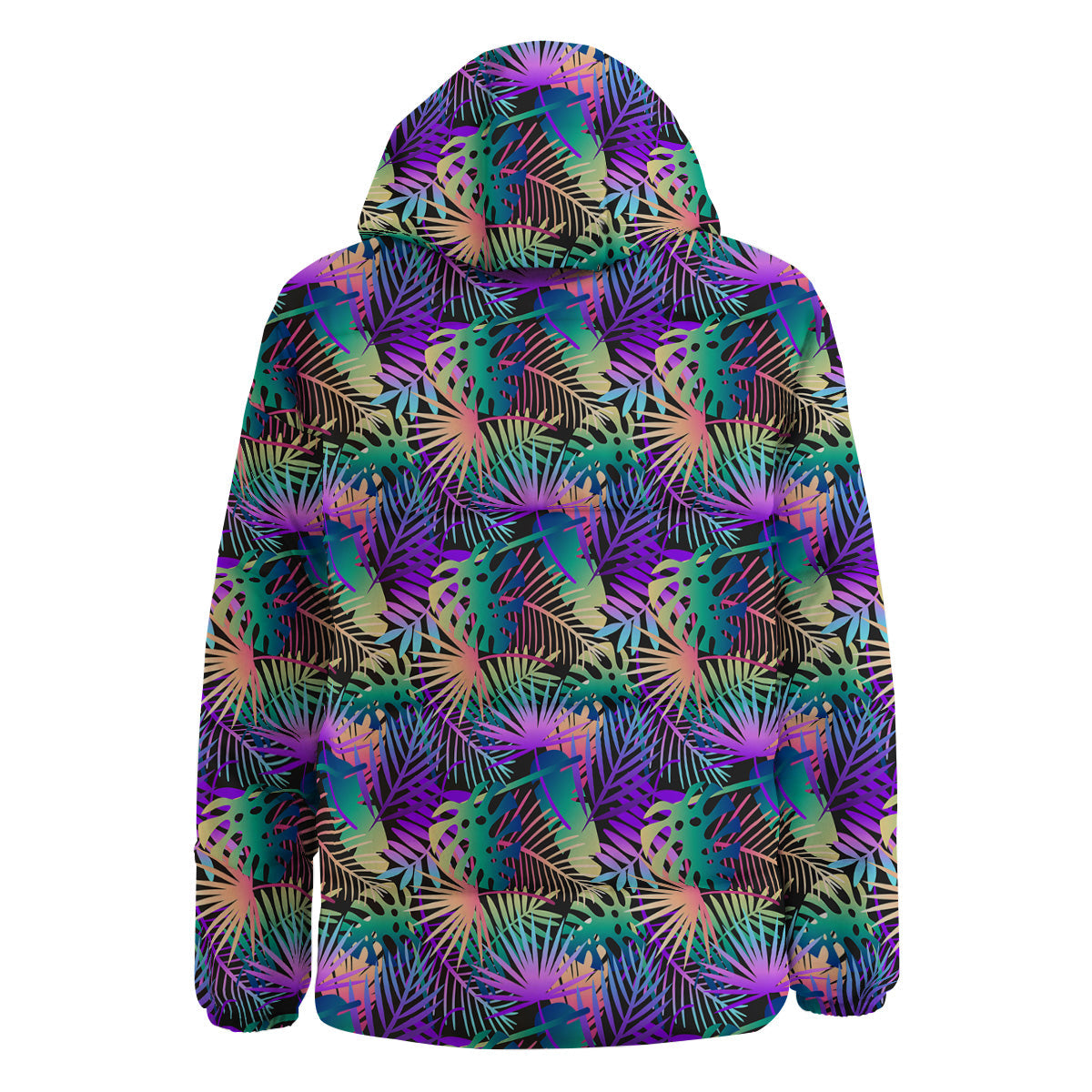 Tropical Neon Color And Palm Leaves Print Pattern Down Jacket-grizzshop