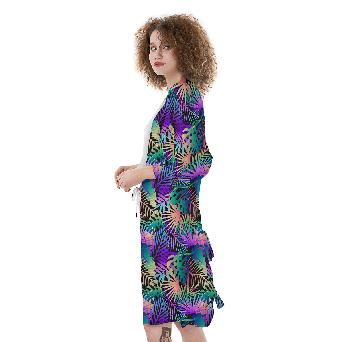 Tropical Neon Color And Palm Leaves Print Pattern Kimono-grizzshop