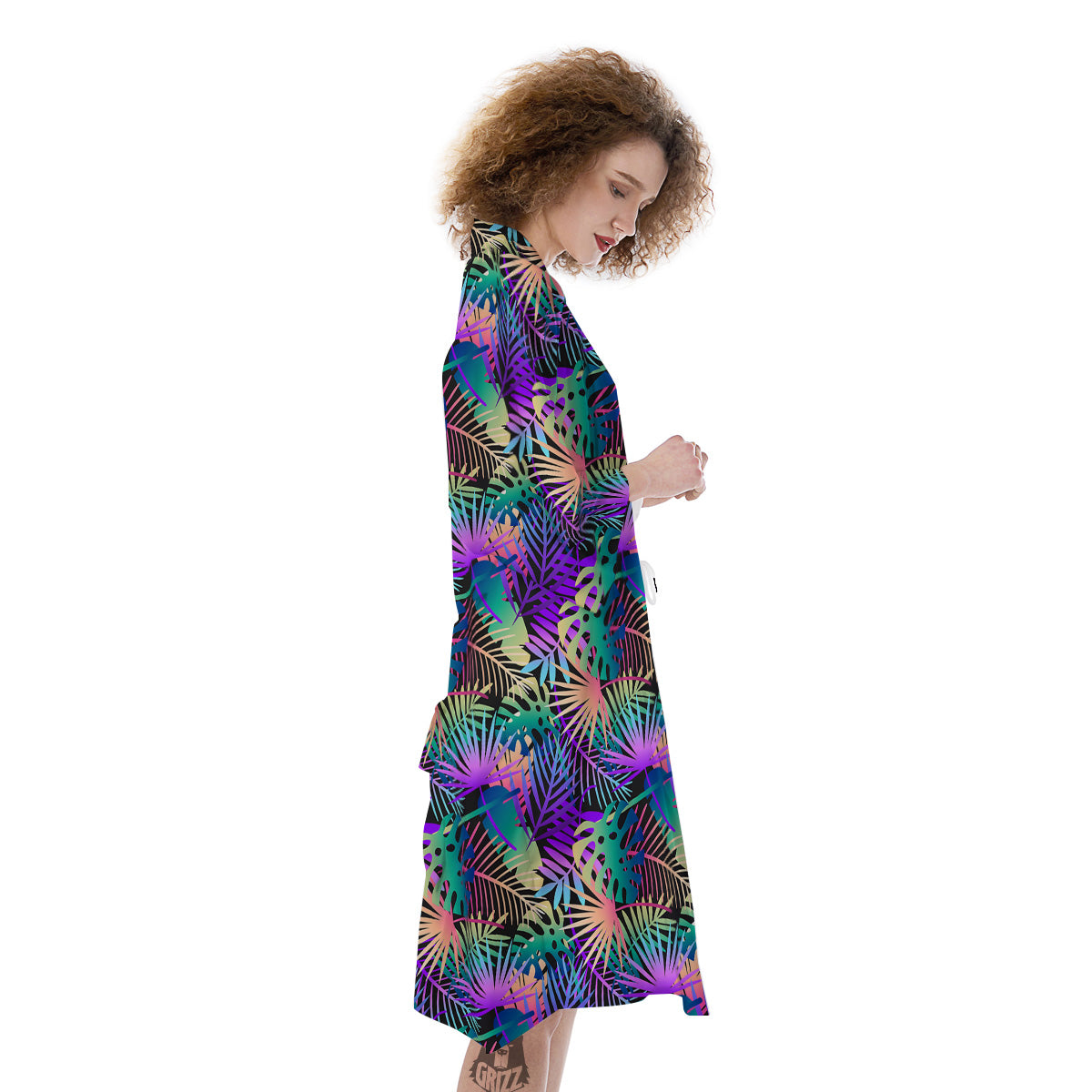 Tropical Neon Color And Palm Leaves Print Pattern Kimono-grizzshop