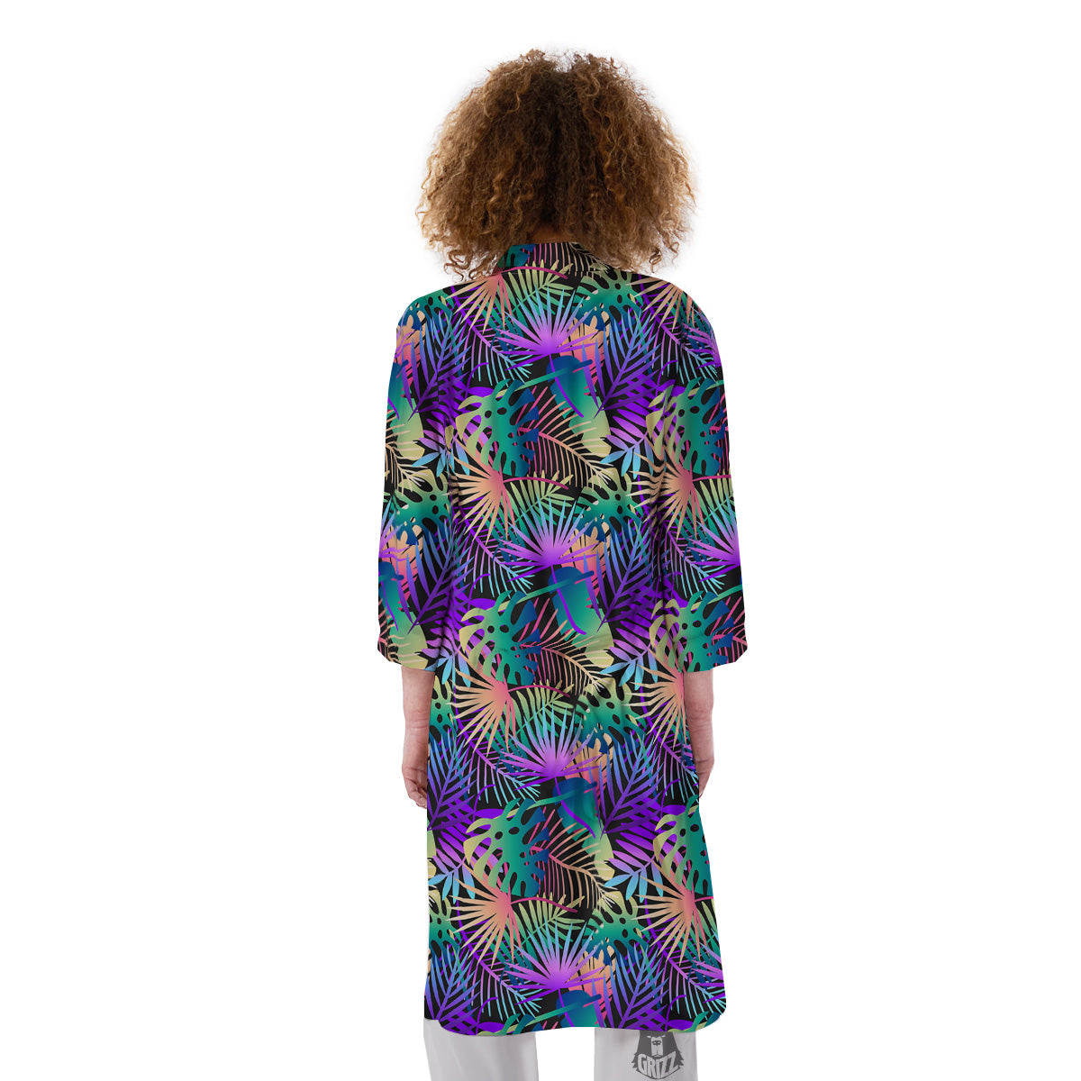 Tropical Neon Color And Palm Leaves Print Pattern Kimono-grizzshop