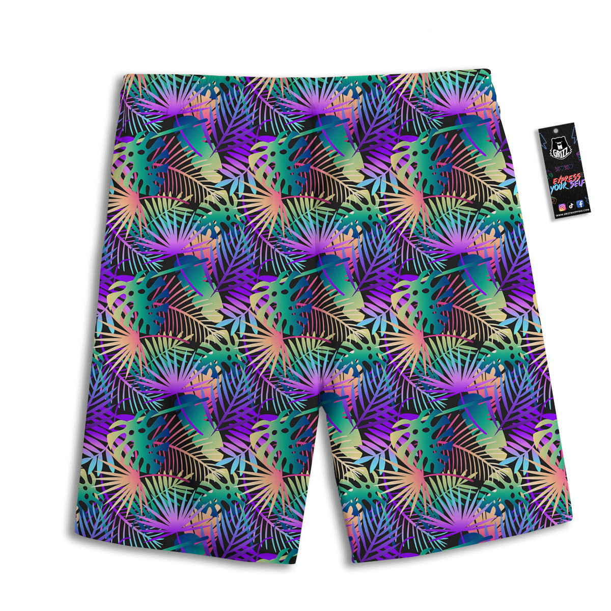 Tropical Neon Color And Palm Leaves Print Pattern Men's Athletic Shorts