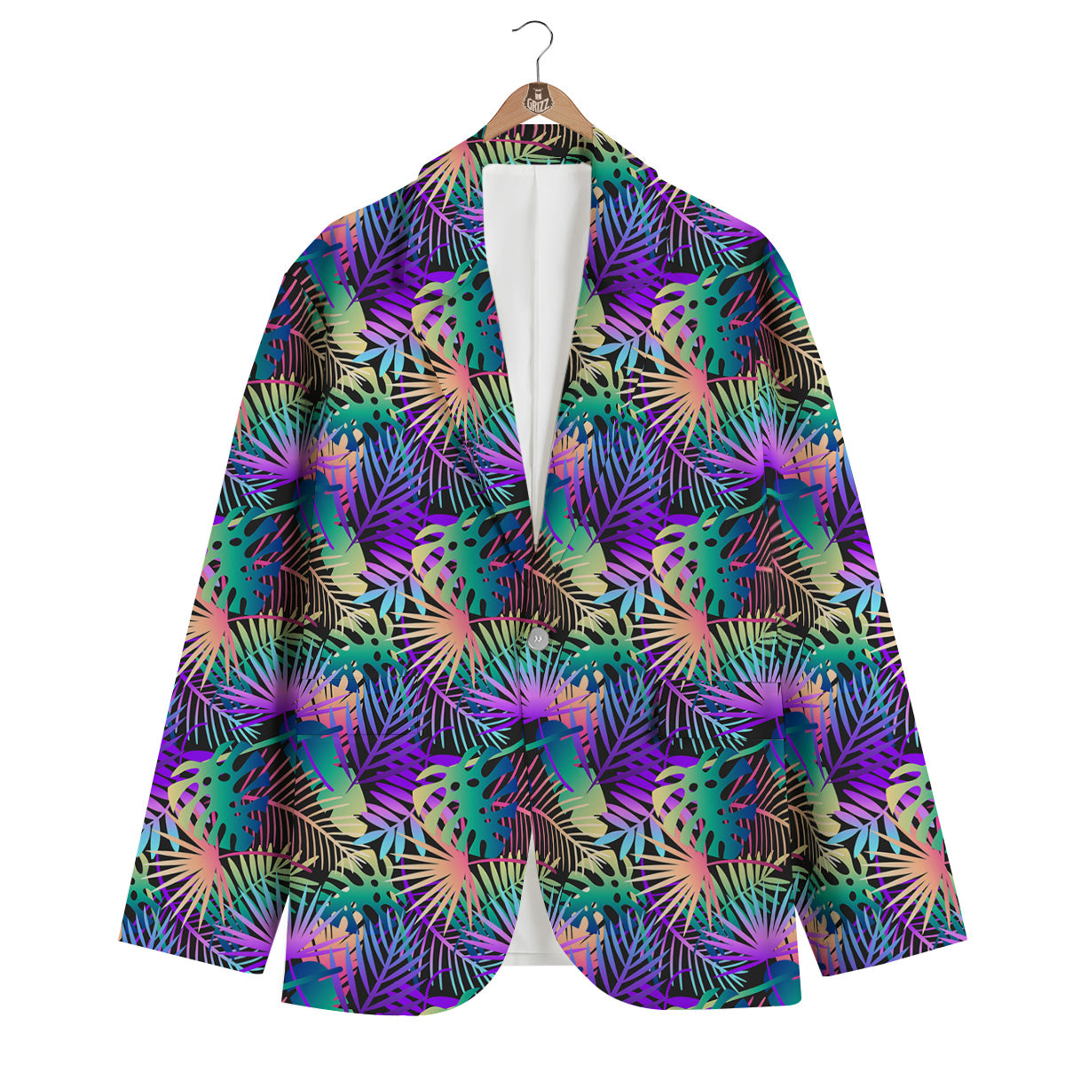 Tropical Neon Color And Palm Leaves Print Pattern Men's Blazer-grizzshop