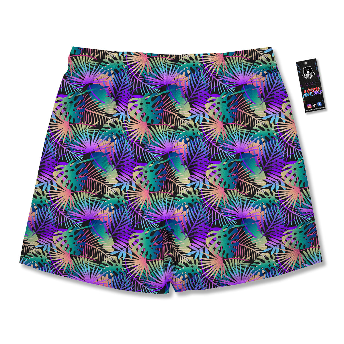 Tropical Neon Color And Palm Leaves Print Pattern Men's Running Shorts-grizzshop