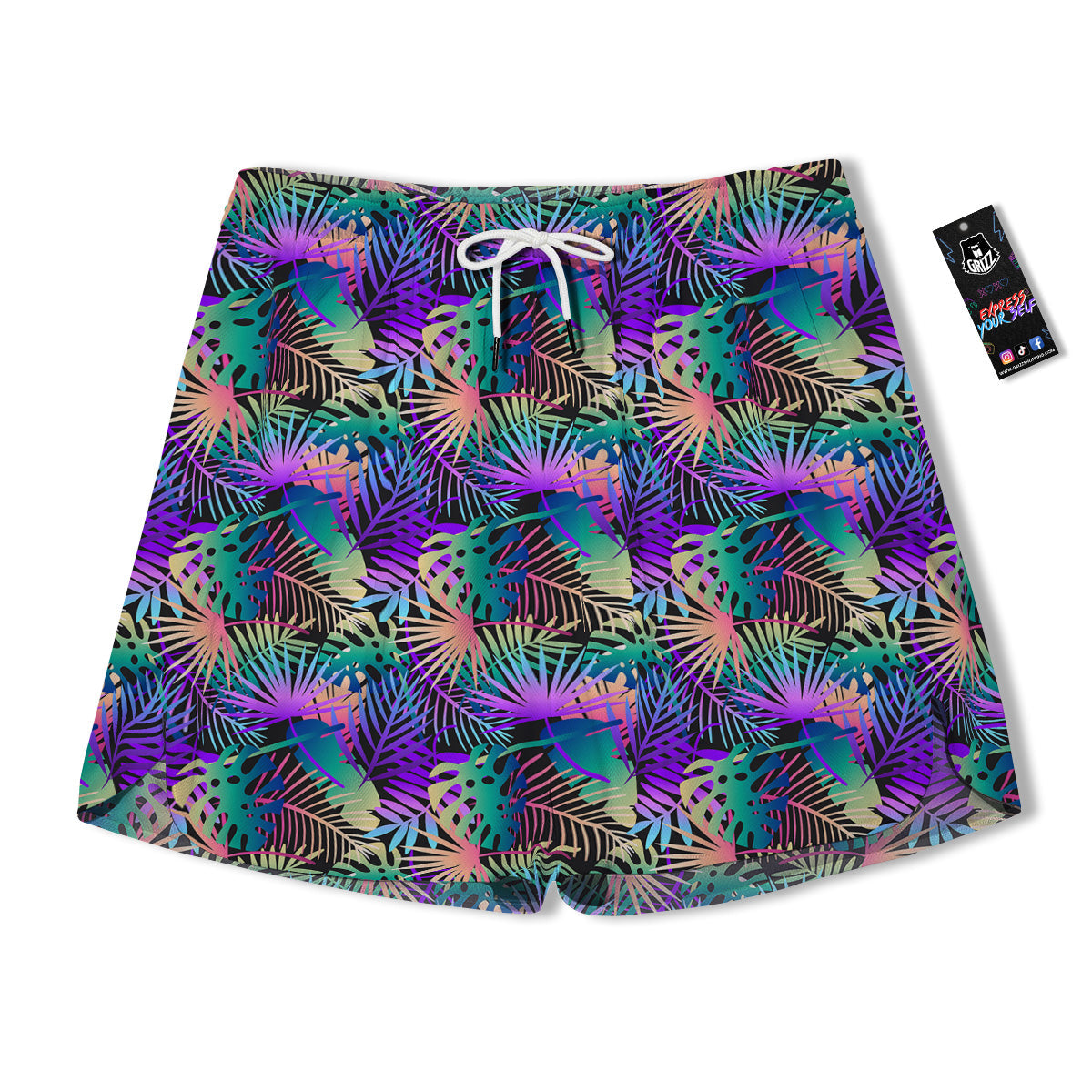 Tropical Neon Color And Palm Leaves Print Pattern Men's Running Shorts-grizzshop
