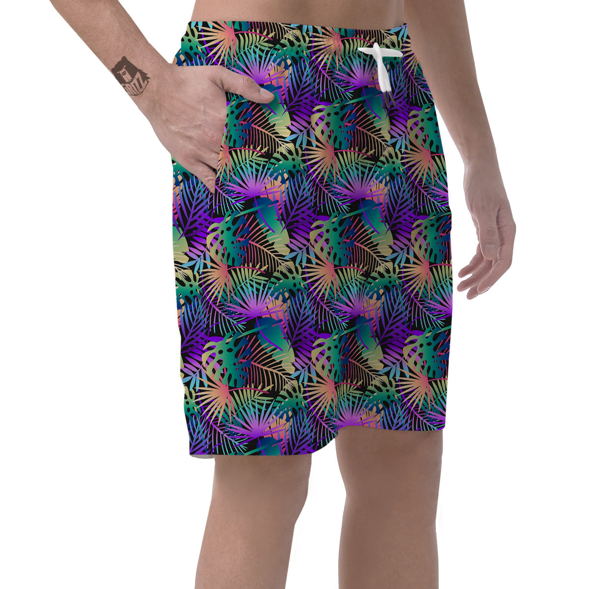 Tropical Neon Color And Palm Leaves Print Pattern Men's Shorts-grizzshop