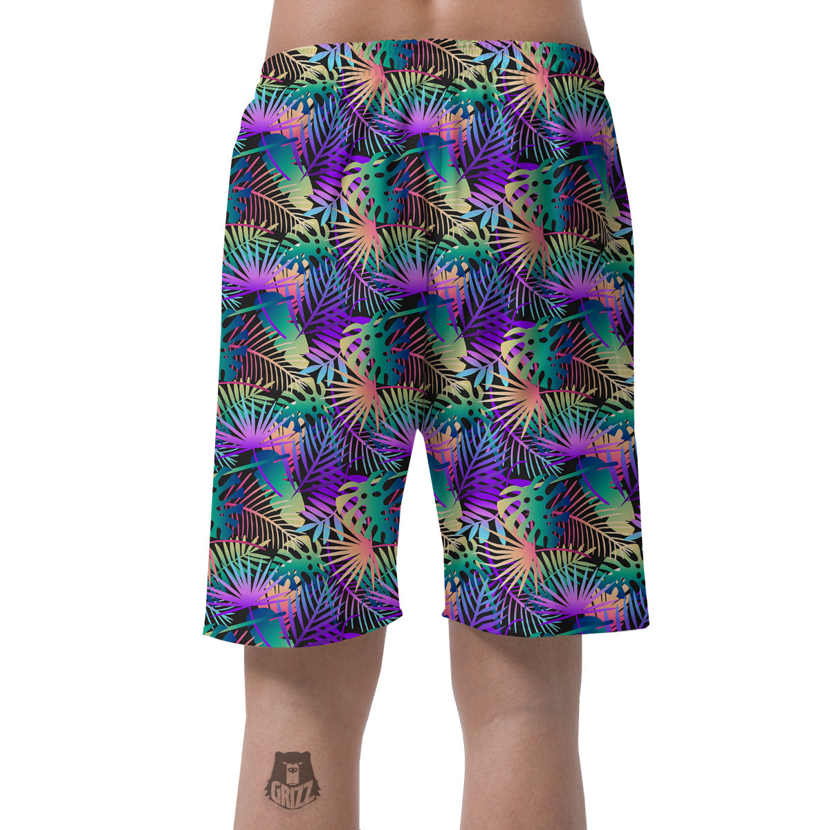 Tropical Neon Color And Palm Leaves Print Pattern Men's Shorts-grizzshop