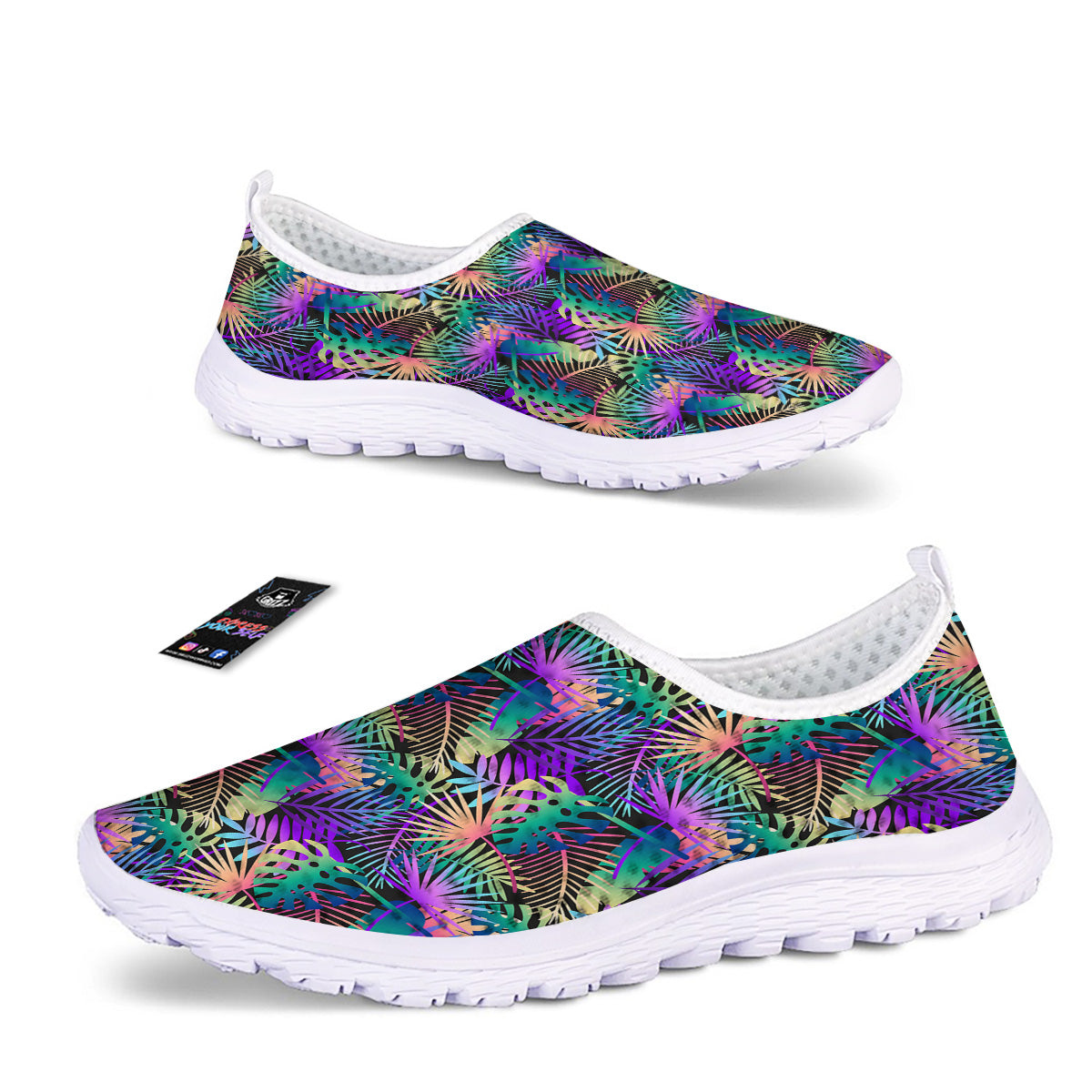 Tropical Neon Color And Palm Leaves Print Pattern Nurse Shoes-grizzshop