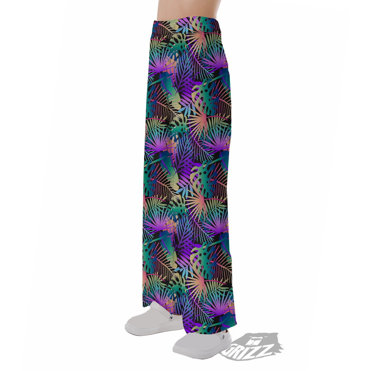 Tropical Neon Color And Palm Leaves Print Pattern Pajama Pants-grizzshop