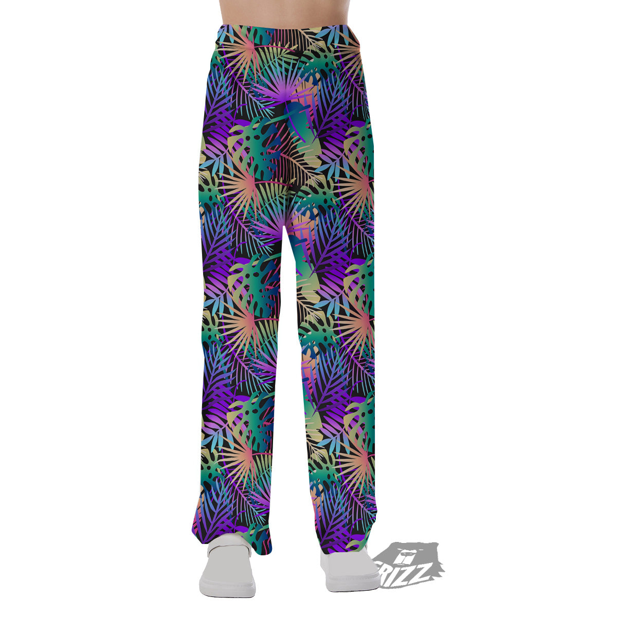 Tropical Neon Color And Palm Leaves Print Pattern Pajama Pants-grizzshop