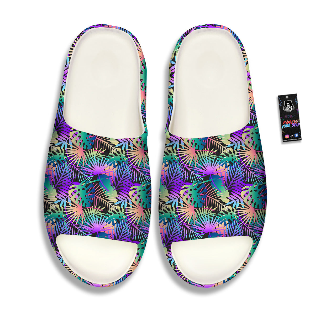 Tropical Neon Color And Palm Leaves Print Pattern Sandals-grizzshop