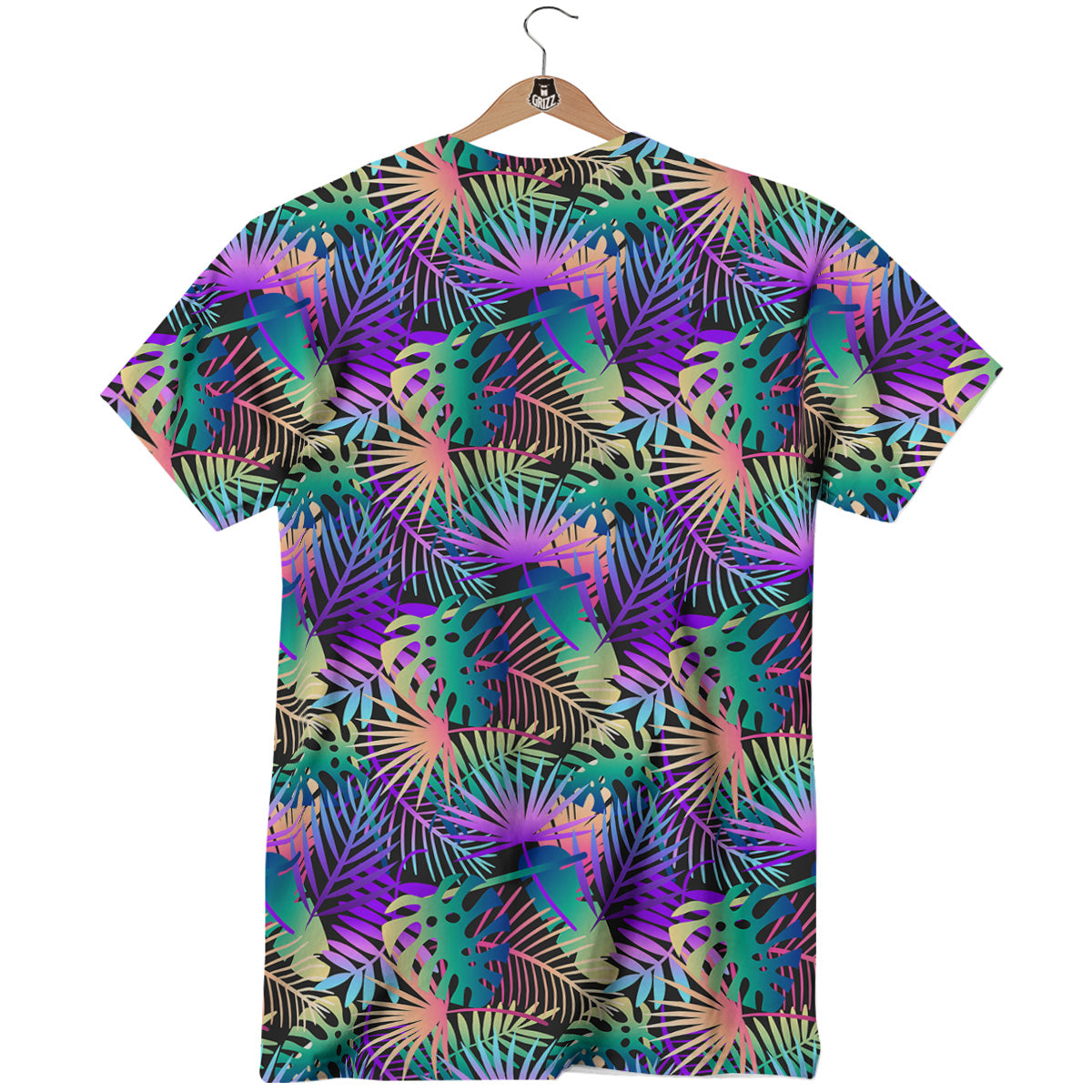 Tropical Neon Color And Palm Leaves Print Pattern T-Shirt-grizzshop