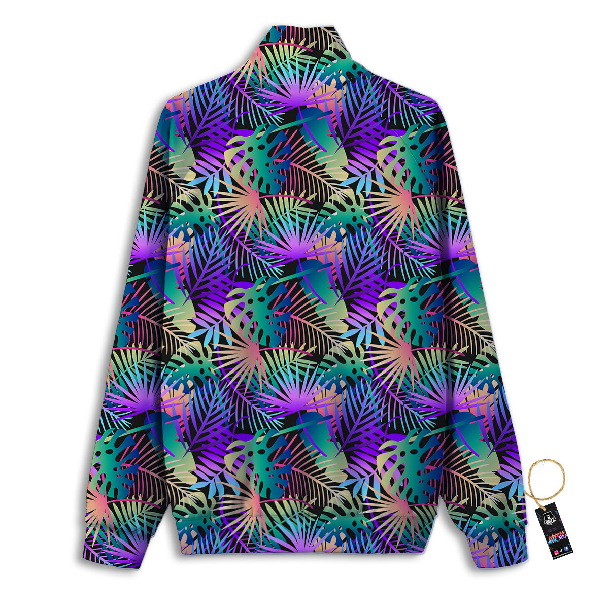 Tropical Neon Color And Palm Leaves Print Pattern Track Jacket-grizzshop