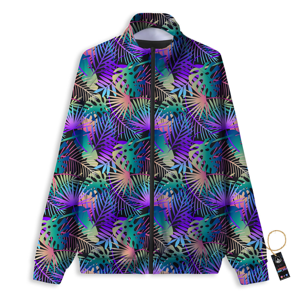 Tropical Neon Color And Palm Leaves Print Pattern Track Jacket-grizzshop