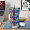 Tropical Neon Color And Palm Leaves Print Pattern Tumbler-grizzshop