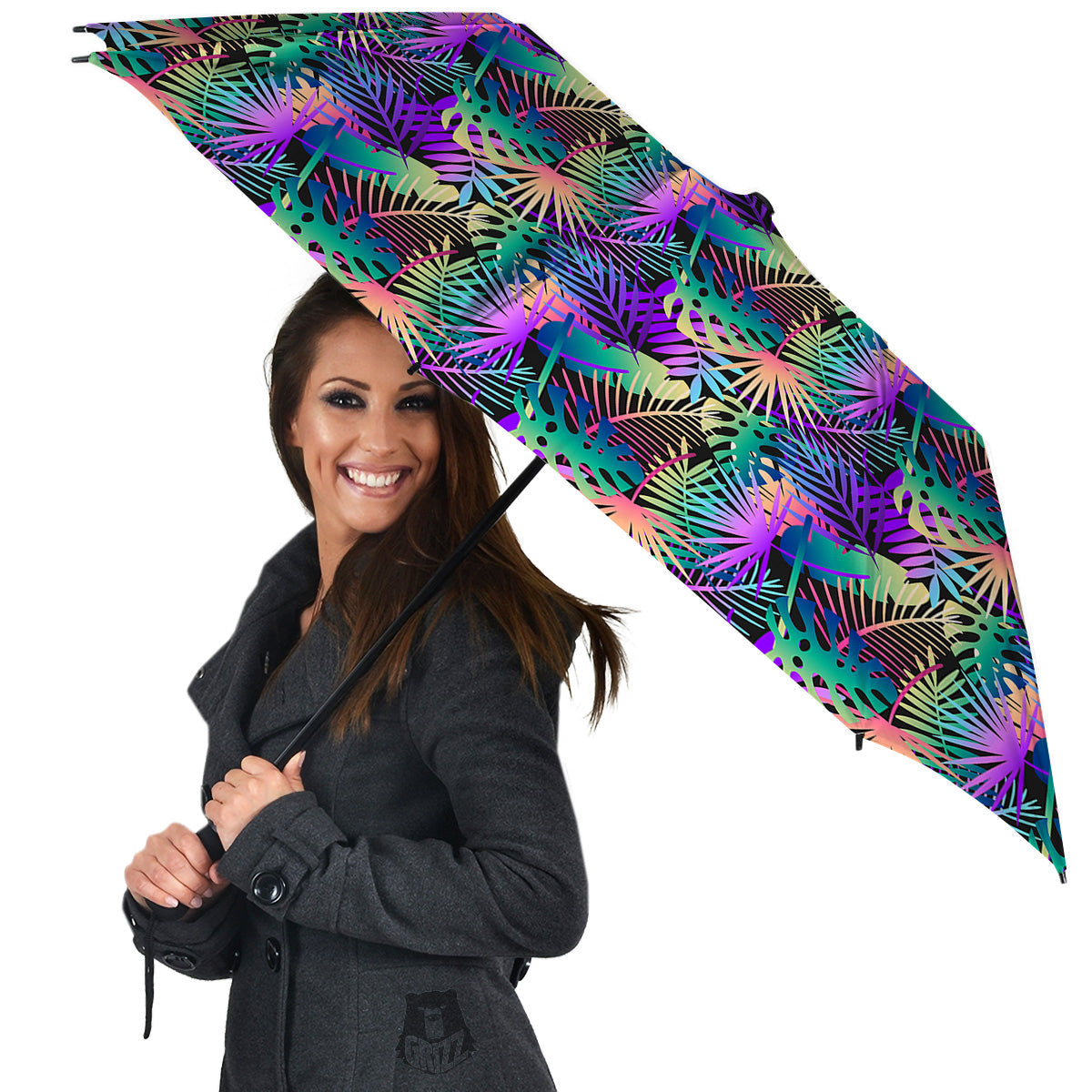 Tropical Neon Color And Palm Leaves Print Pattern Umbrella-grizzshop