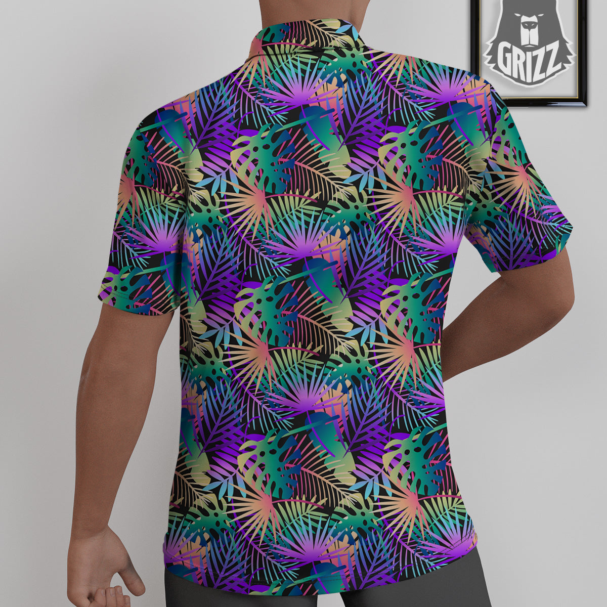 Tropical Neon Color And Palm Leaves Print Pattern Untucked Shirts-grizzshop