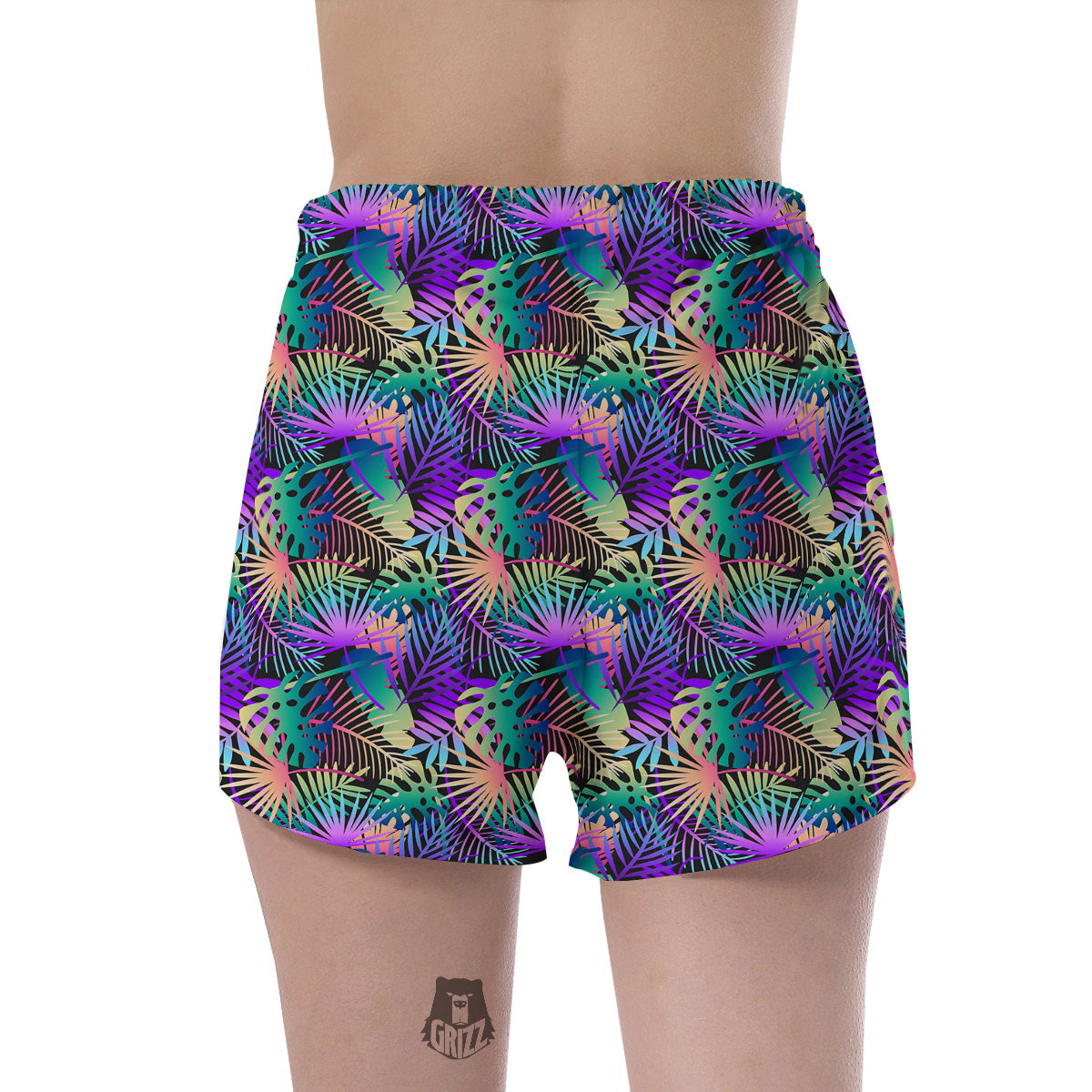 Tropical Neon Color And Palm Leaves Print Pattern Women's Shorts-grizzshop