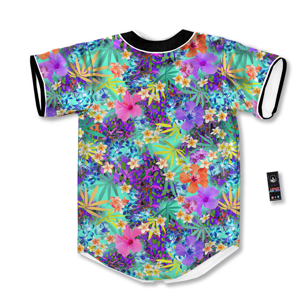 Tropical Neon Hibiscus Print Pattern Baseball Jersey-grizzshop