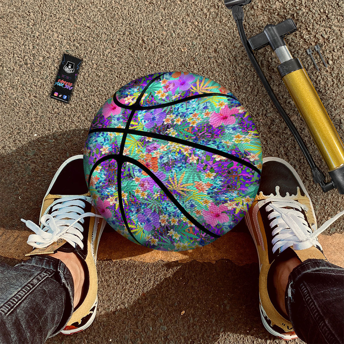 Tropical Neon Hibiscus Print Pattern Basketball-grizzshop