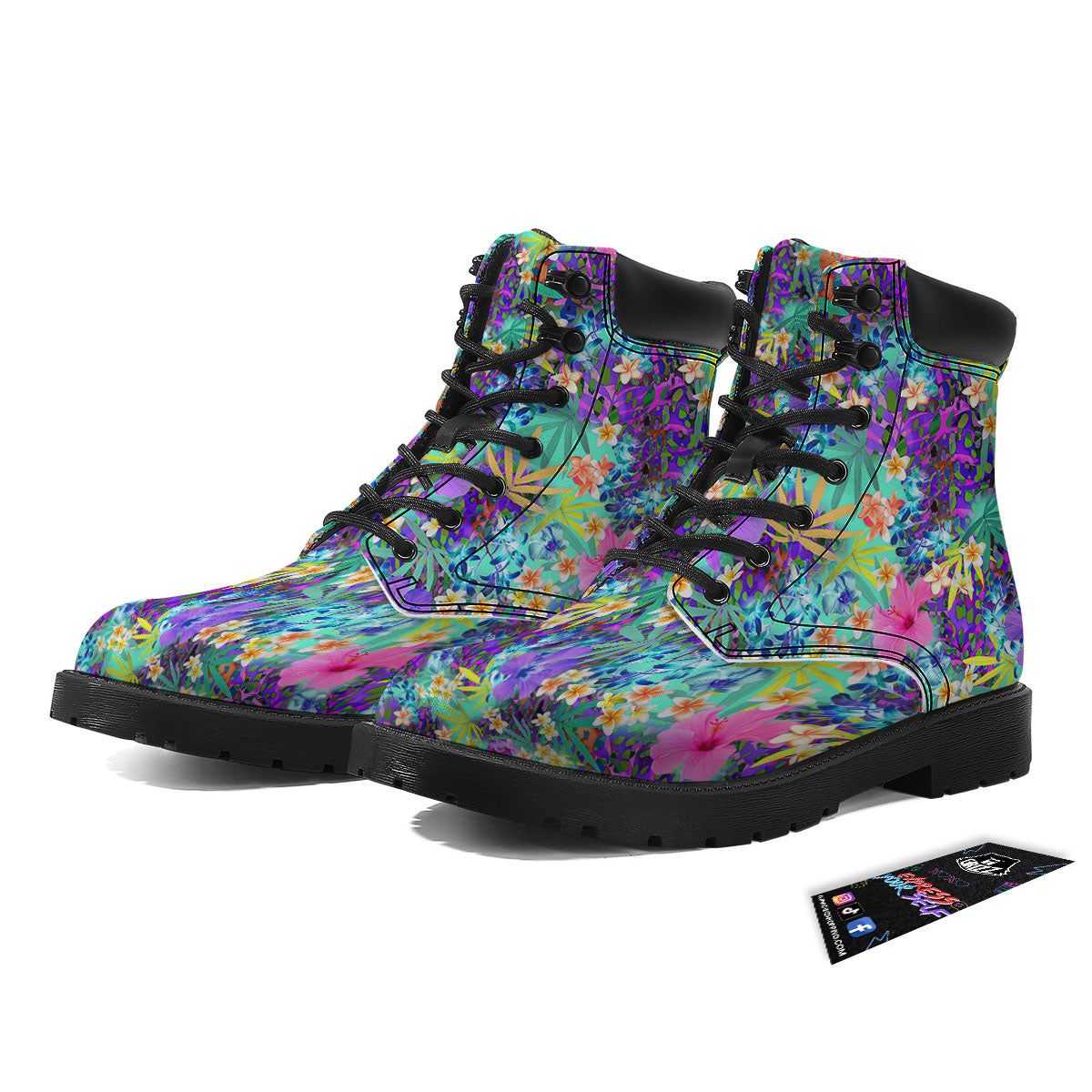 Tropical Neon Hibiscus Print Pattern Boots-grizzshop