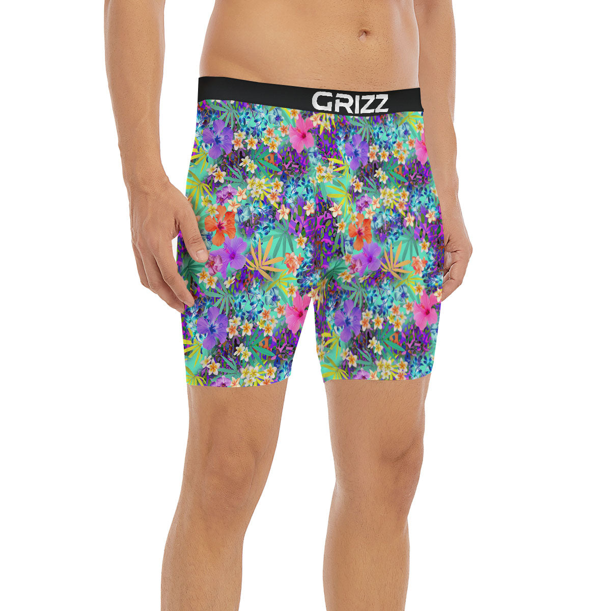 Tropical Neon Hibiscus Print Pattern Boxer Briefs-grizzshop