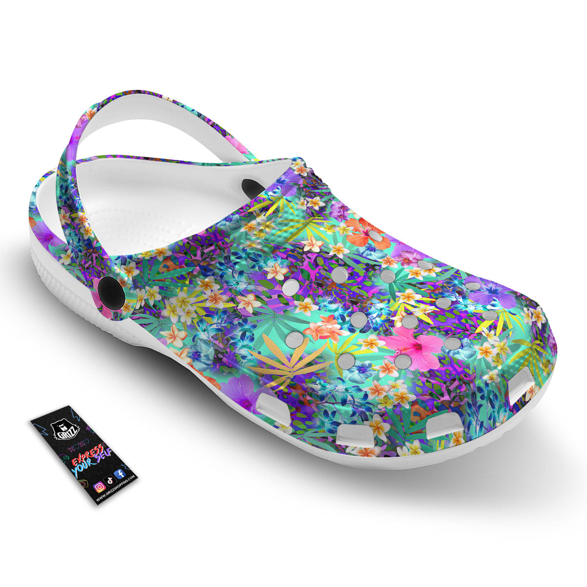 Tropical Neon Hibiscus Print Pattern Clog-grizzshop