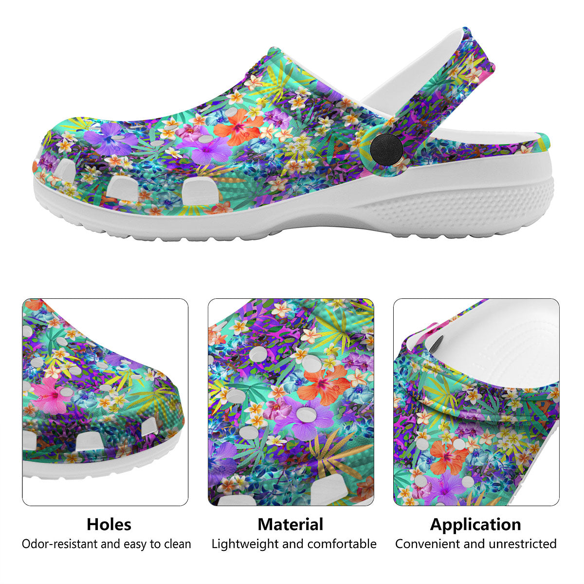 Tropical Neon Hibiscus Print Pattern Clog-grizzshop