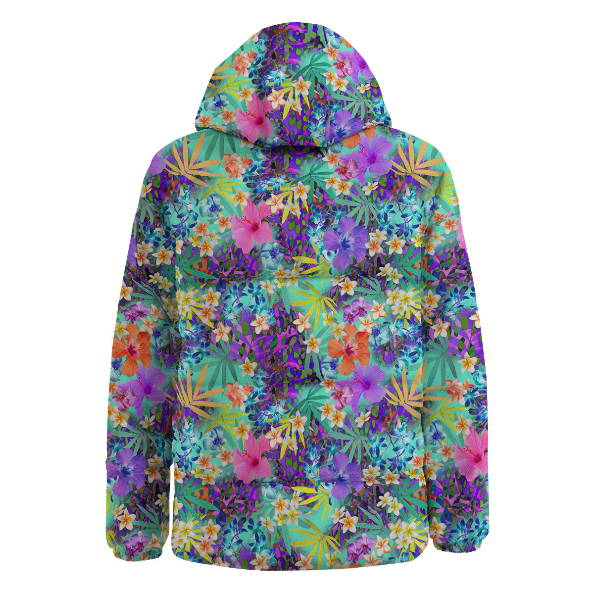 Tropical Neon Hibiscus Print Pattern Down Jacket-grizzshop
