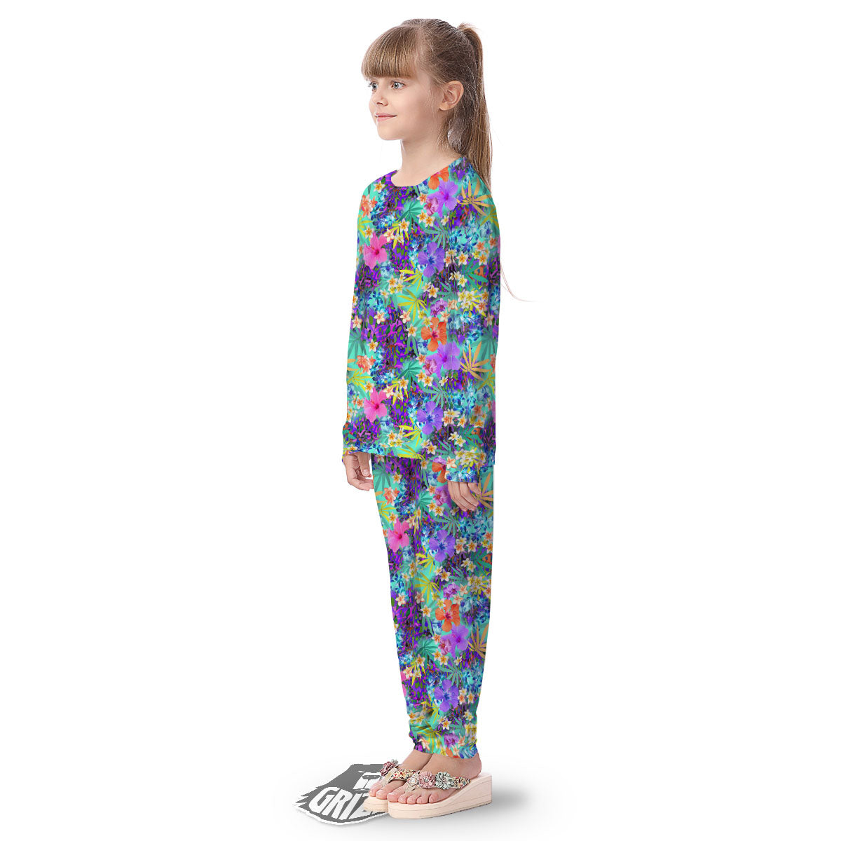 Tropical Neon Hibiscus Print Pattern Kid's Pajamas-grizzshop