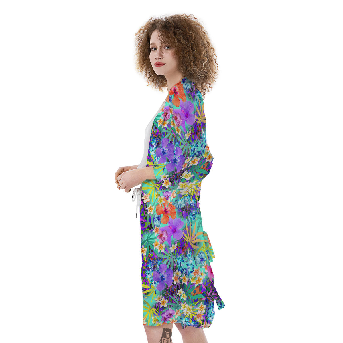 Tropical Neon Hibiscus Print Pattern Kimono-grizzshop