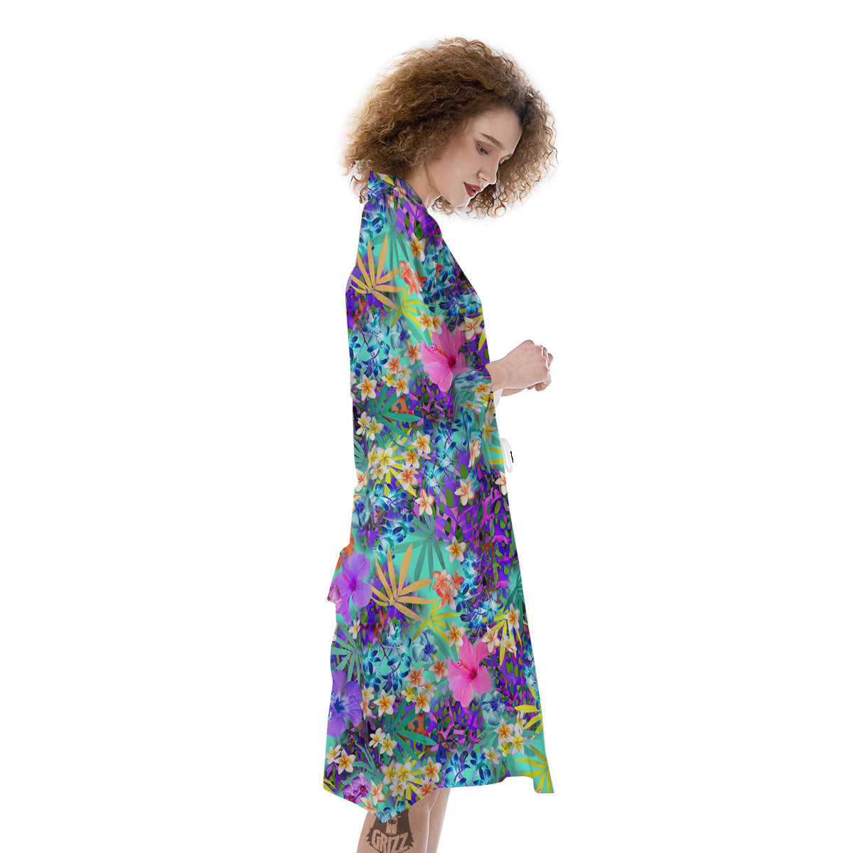 Tropical Neon Hibiscus Print Pattern Kimono-grizzshop