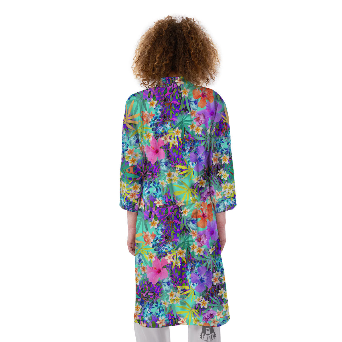 Tropical Neon Hibiscus Print Pattern Kimono-grizzshop