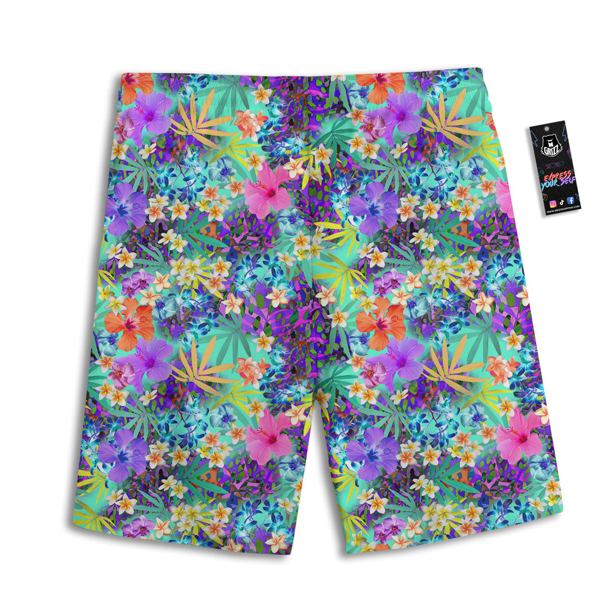 Tropical Neon Hibiscus Print Pattern Men's Athletic Shorts