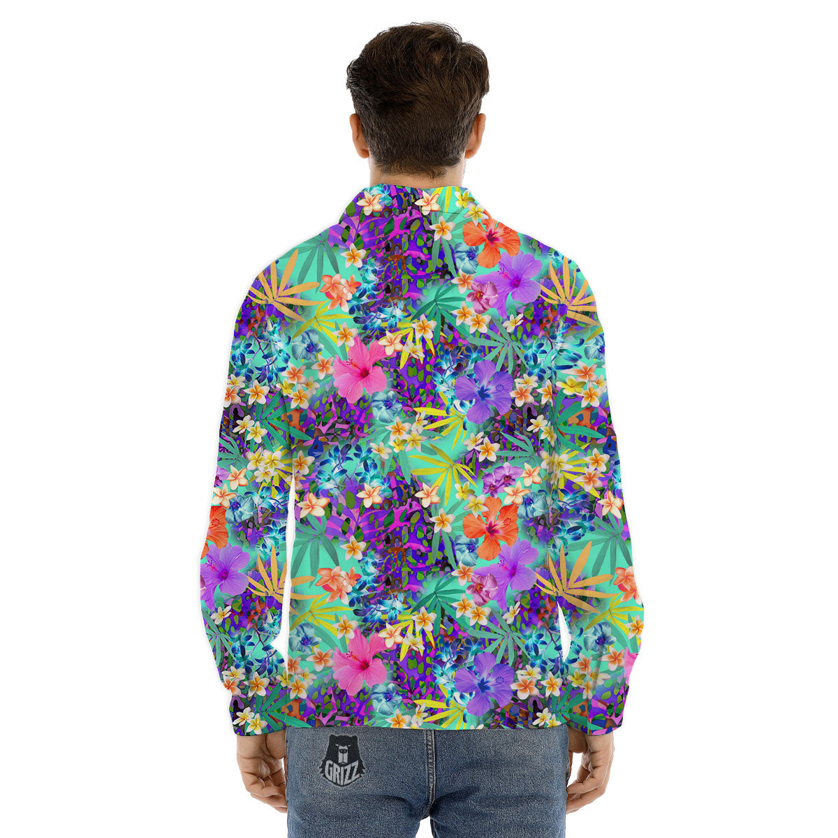 Tropical Neon Hibiscus Print Pattern Men's Dress Shirts-grizzshop