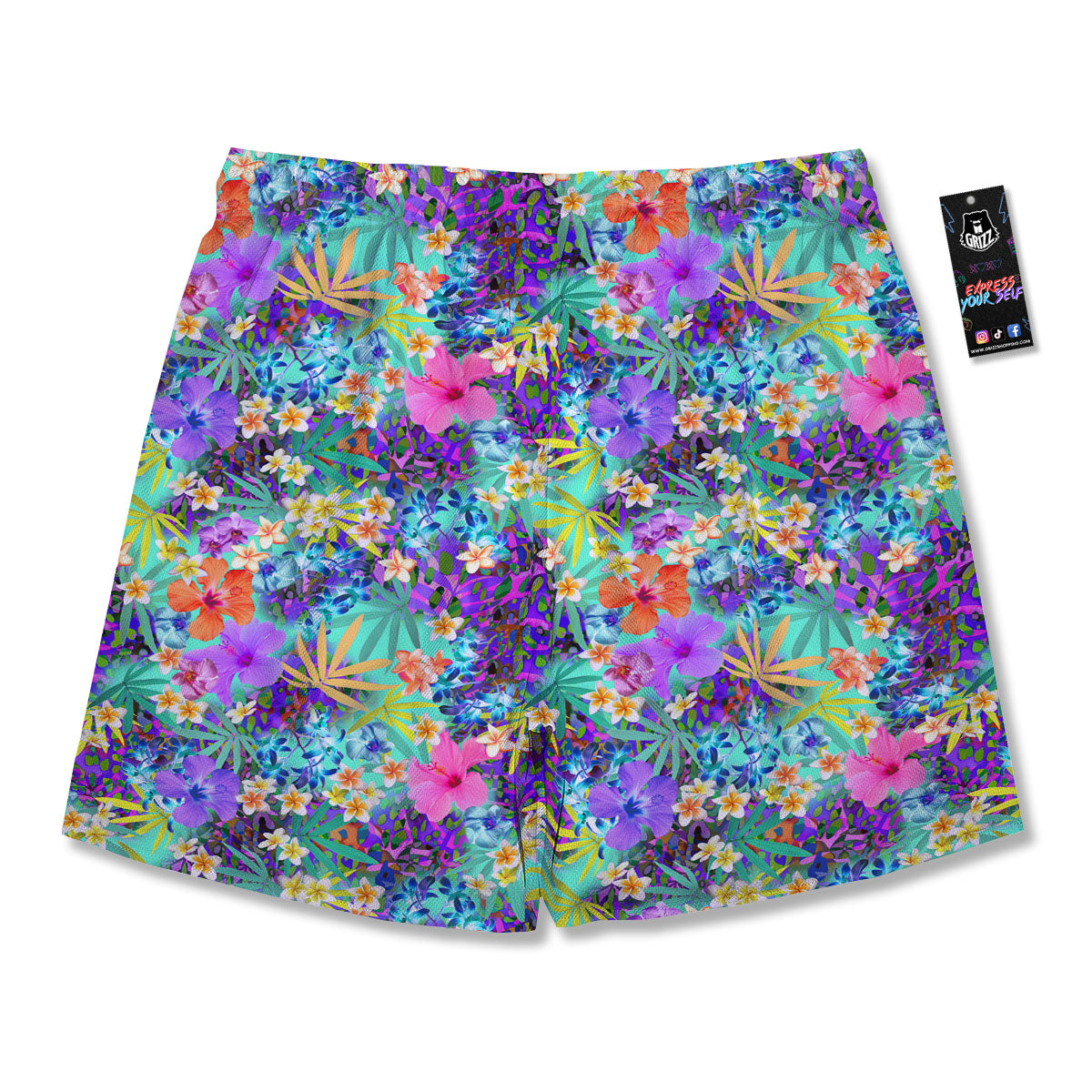 Tropical Neon Hibiscus Print Pattern Men's Running Shorts-grizzshop