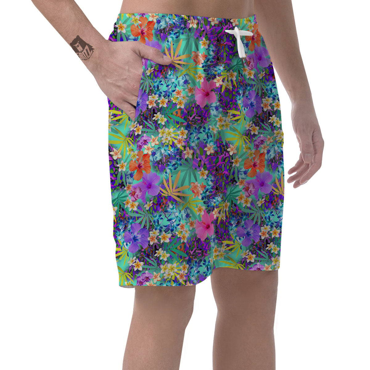 Tropical Neon Hibiscus Print Pattern Men's Shorts-grizzshop