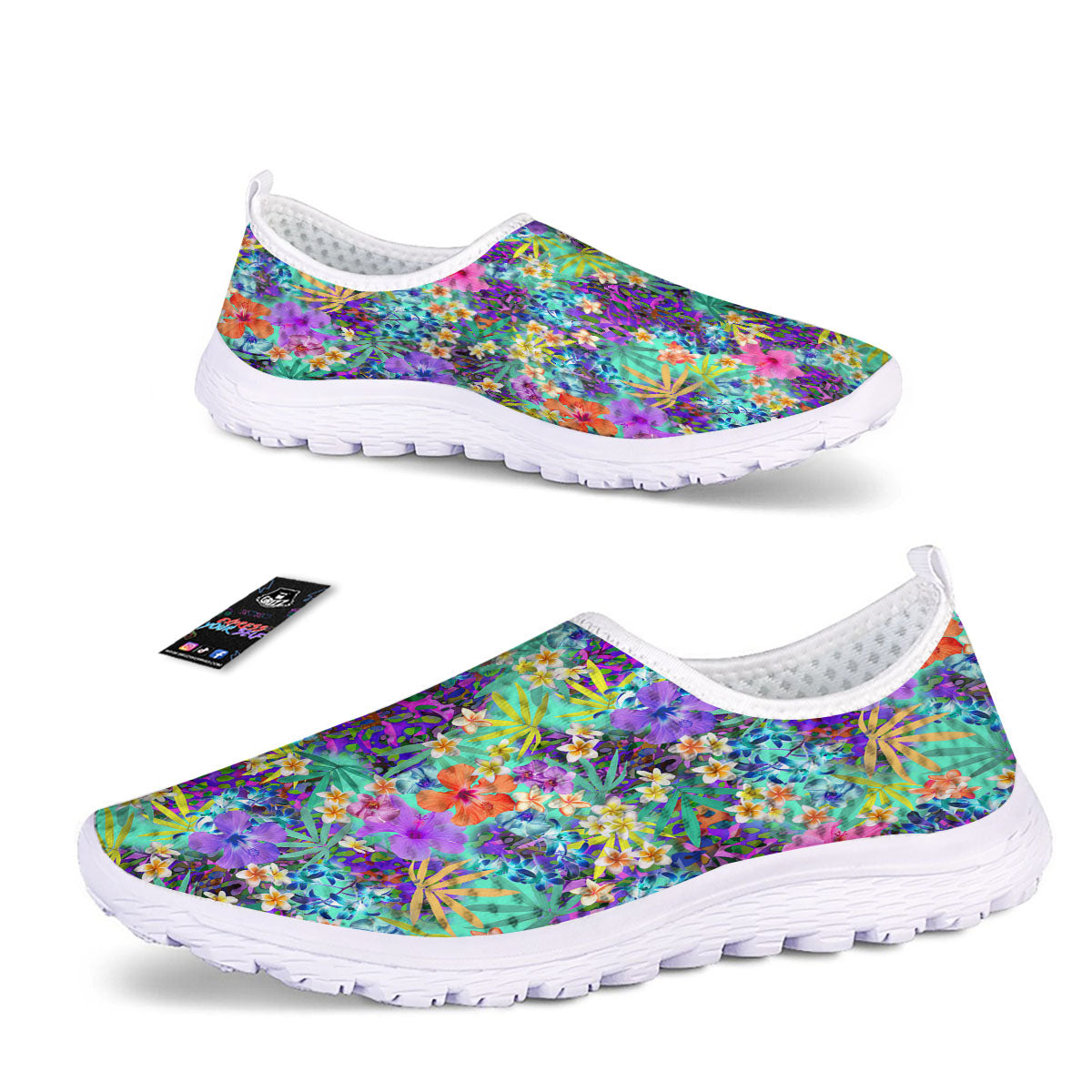 Tropical Neon Hibiscus Print Pattern Nurse Shoes-grizzshop