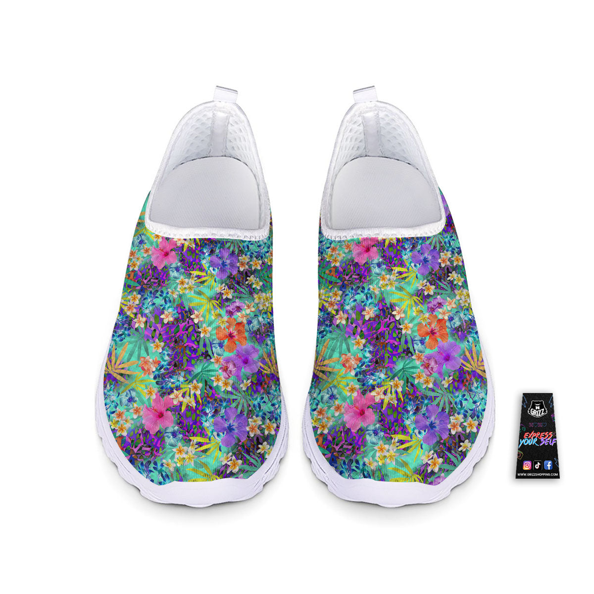 Tropical Neon Hibiscus Print Pattern Nurse Shoes-grizzshop