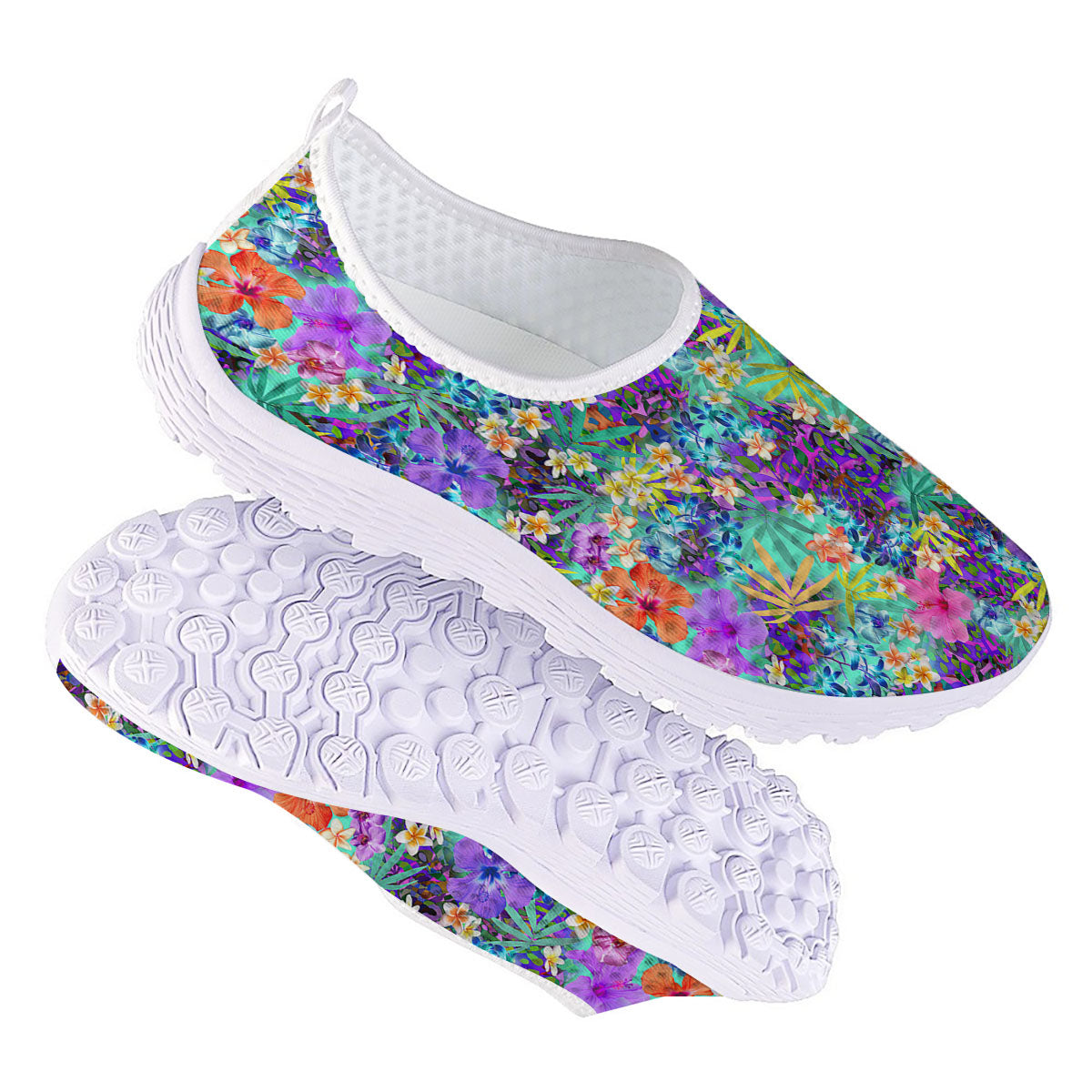 Tropical Neon Hibiscus Print Pattern Nurse Shoes-grizzshop