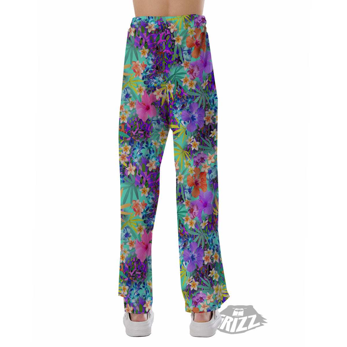 Tropical Neon Hibiscus Print Pattern Pajama Pants-grizzshop