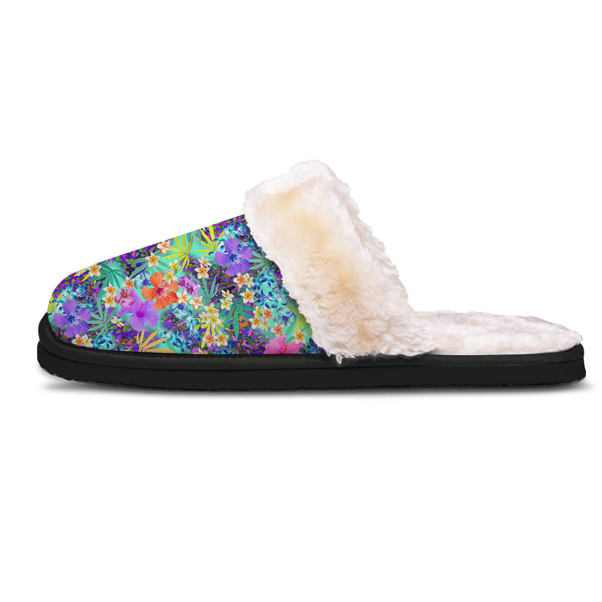 Tropical Neon Hibiscus Print Pattern Slippers-grizzshop