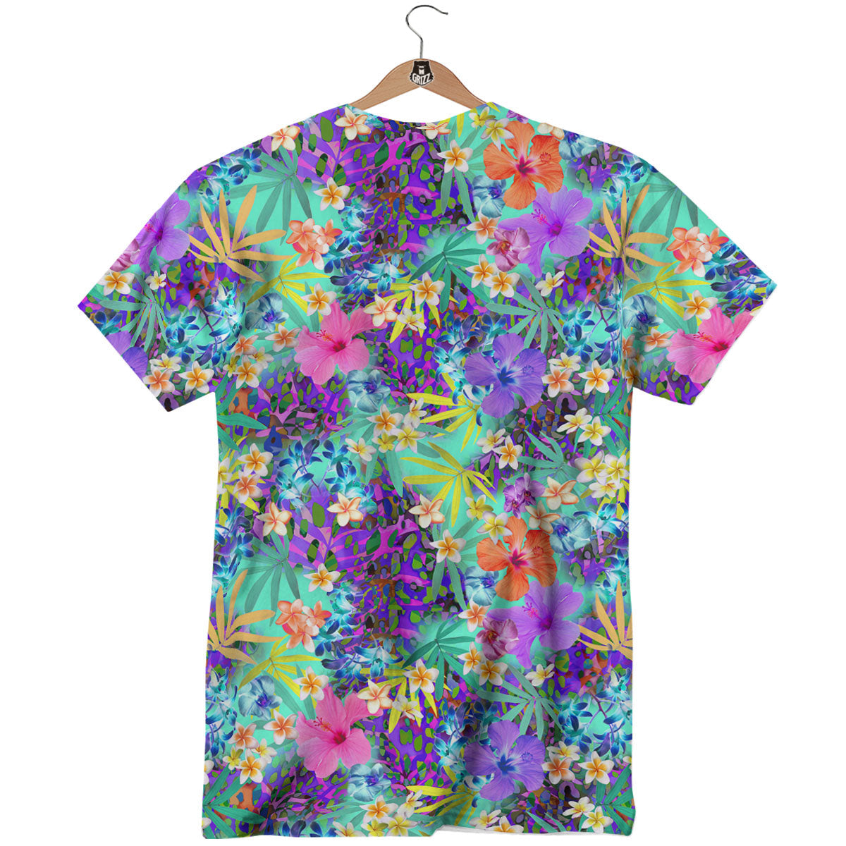 Tropical Neon Hibiscus Print Pattern T-Shirt-grizzshop