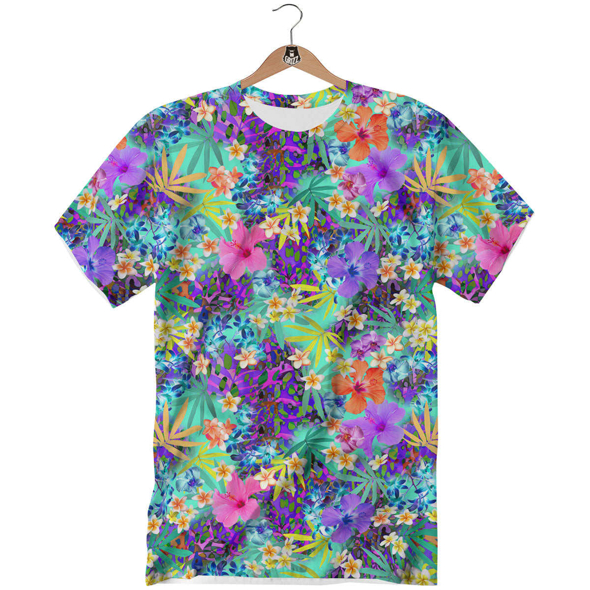 Tropical Neon Hibiscus Print Pattern T-Shirt-grizzshop